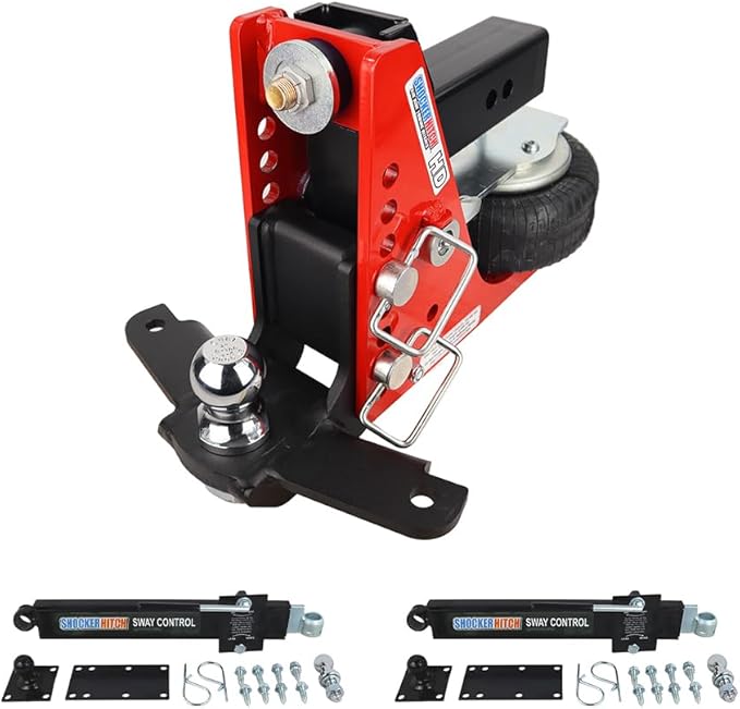 Shocker HD Air Ride Drop Hitch & Sway Control Towing Kit - Fits 2-1/2"Hitch Has 2" Ball, 20,000 lbs, Has 2 Sway Arm Bar Kits