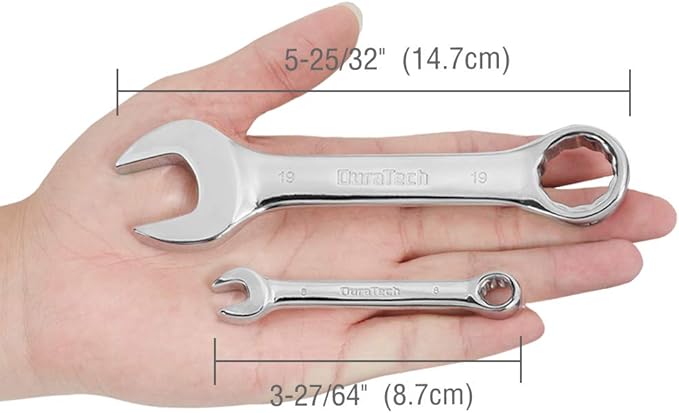 DURATECH Stubby Combination Wrench Set, Metric, 12-Piece, 8-19mm, 12 Point, CR-V Steel, with Rolling Pouch