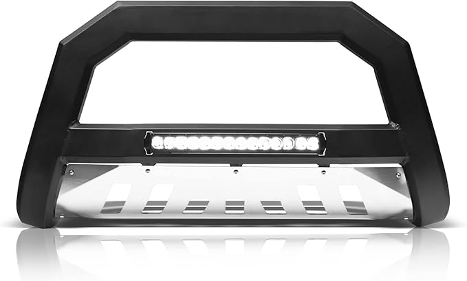 Armordillo 8705209 AR Series Aluminum Bull Bar with LED Light Bar - Matte Black with Aluminum Skid Plate Fits 2019-2021 Chevy Silveardo/GMC Sierra 1500