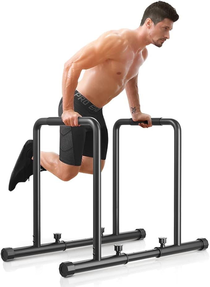 YOLEO Adjustable Dip Bar- 1100lbs Dip Station Portable Functional Fitness Bar with Safety Connector, Heavy Duty Dip Stand Body Press Bar Parallette Exercise Bar Workout Equalizer for Calisthenics