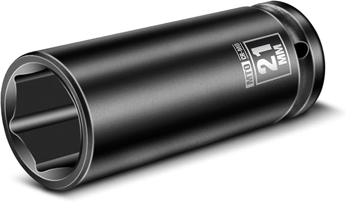 MTO 1/2" Drive 21mm Deep Impact Socket, 6 Pt. Metric Socket, CR-MO Steel & Anti-Corrosion Coating for Heavy-Duty Use