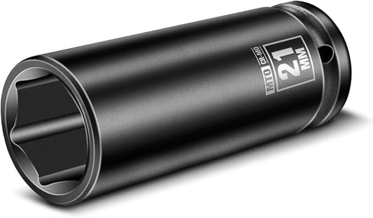 MTO 1/2" Drive 21mm Deep Impact Socket, 6 Pt. Metric Socket, CR-MO Steel & Anti-Corrosion Coating for Heavy-Duty Use