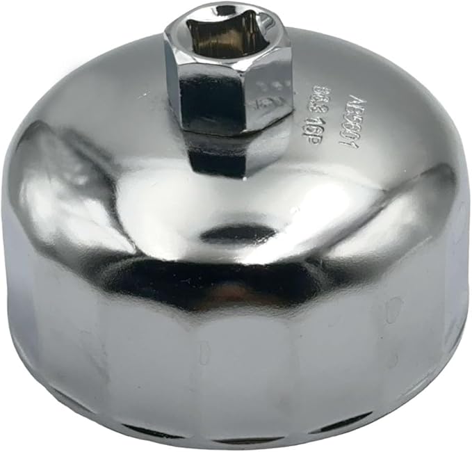 86.4mm 16Flutes Oil Filter Cap Wrench Removal Tool Socket Compatible with BMW Engines with 86mm Filter Housing Caps Silver Heavy Duty Alloy Steel