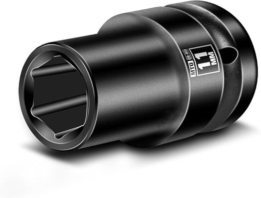 MTO 1/2" Drive 11mm Shallow Impact Socket, 6-Point Metric Socket, CR-MO Steel & Anti-Corrosion Coating for Tight Spaces and Heavy-Duty Tasks