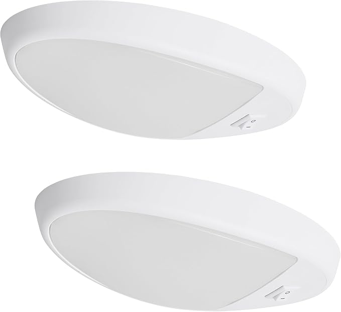 Facon 2-Pack 12V DC RV Ceiling Dome Light with On/Off Switch - 4000K Cool White, Small Oval Pancake RV Puck Light for RVs, Motorhomes, Campers & Boats, ETL Listed