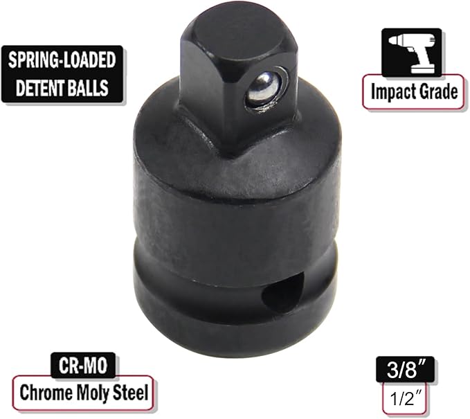 Utoolmart 1/2 Inch Drive (F) x 3/8 Inch (M) Impact Socket Adapter for Ratchet Wrenches, Female to Male, Cr-Mo