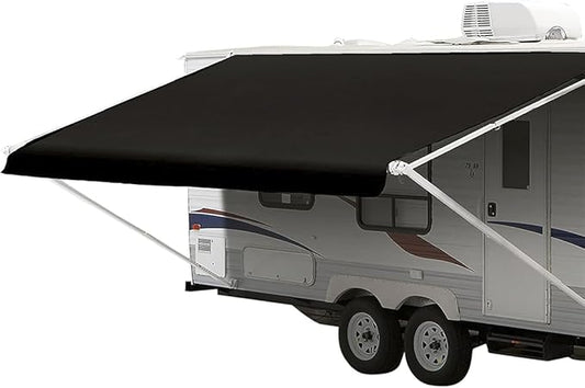 Shade Pro RV Awning Fabric Replacement | Durable Standard Grade Vinyl (23' [Fabric 22' 2"], Solid Black) Camper Shade Awning Canopy
