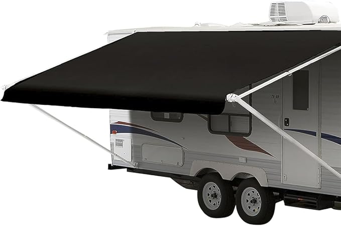 Shade Pro RV Awning Fabric Replacement | Durable Premium Grade Vinyl (17' [Fabric 16' 2"], Solid Black) Camper Shade Awning Canopy