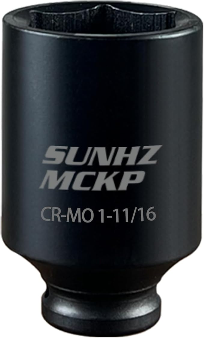 SUNHZMCKP 1/2" Drive Impact Socket, SAE 1-11/16 In Deep 6 Point, CR-MO, Axle Nut Impact Grade for Easy Removal