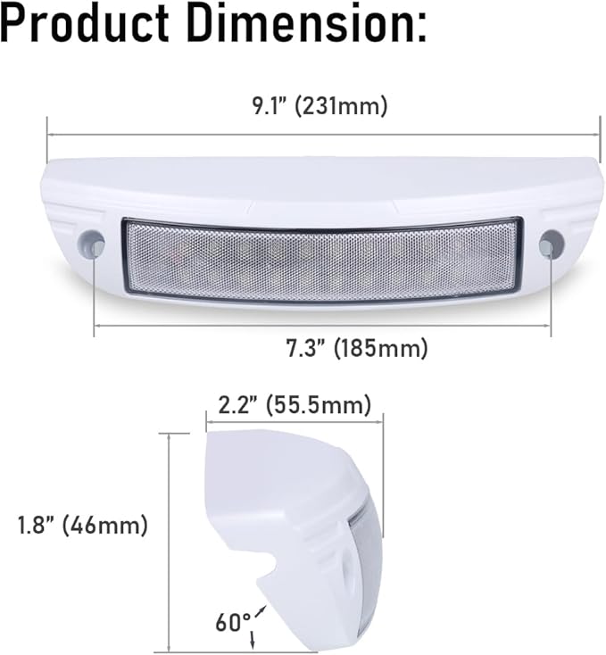 9“ RV LED Exterior Utility Light Fixture, 6000K Cool White Flood Beam LED Porch Awning Light, 12V Work Scene Lighting for Truck/Camper/Boat/Trailer, White Aluminum Housing, 1-Pack