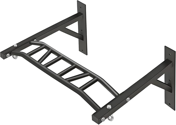 Wall Mounted Pull Up Bar Chin Up bar Multifunctional Adjustable Dip Station for Indoor Home Gym Workout, Power Tower Set Training Equipment Fitness Dip Stand Supports to 440 Lbs (Black)