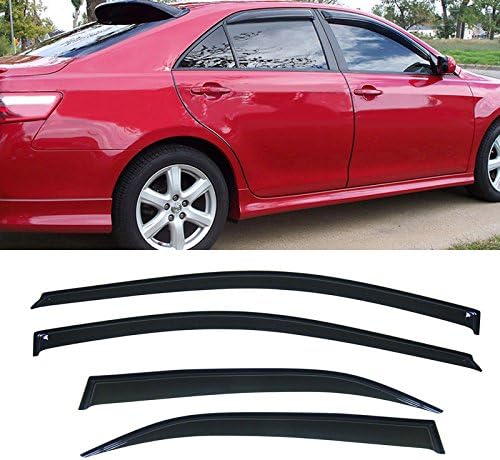 Tape On Wind Deflector Compatible with 2007-2011 Toyota Camry Sedan Smoke Sun/Rain Guards Window Visors 94425