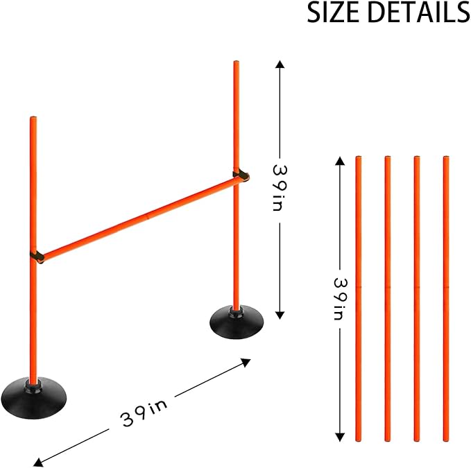 Orange Adjustable Height Agility Hurdle Set Multi-Function Soccer Trainning Pole Set Coaching Sticks with Rubber Base