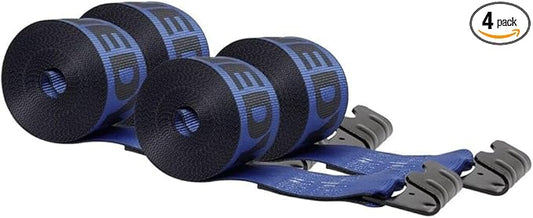 Mytee Products Kinedyne Winch Straps 4" x 30" Blue Heavy Duty Tie Down w/Flat Hooks WLL# 5400 lbs | 4 Inch Cargo Control for Flatbed Truck Utility Trailer (4 Pack)