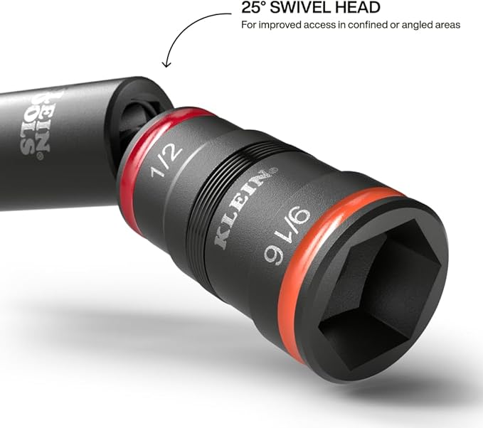Klein Tools 32984 Impact Socket Set with Swivel Adapter, SAE Socket Set, 25-Degree Swivel Head, 6 Hex Sizes, Nut Driving, 6-Piece
