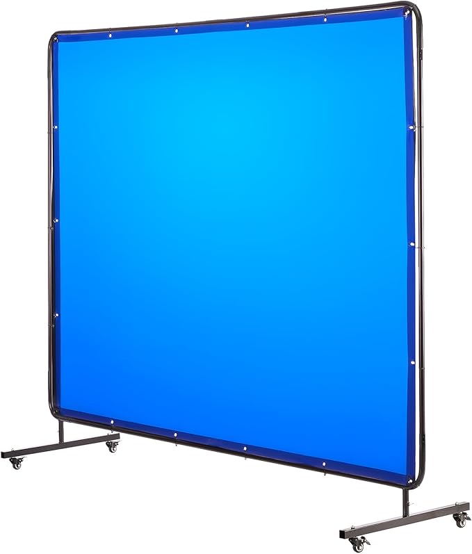 VEVOR Welding Screen with Frame, 6 x 8 FT Welding Curtain Screen, Flame-Resistant Vinyl Safety Protection Screens with Lockable Swivel Wheels & 6-Level UV Protection for Workshop/Industrial Use, Blue