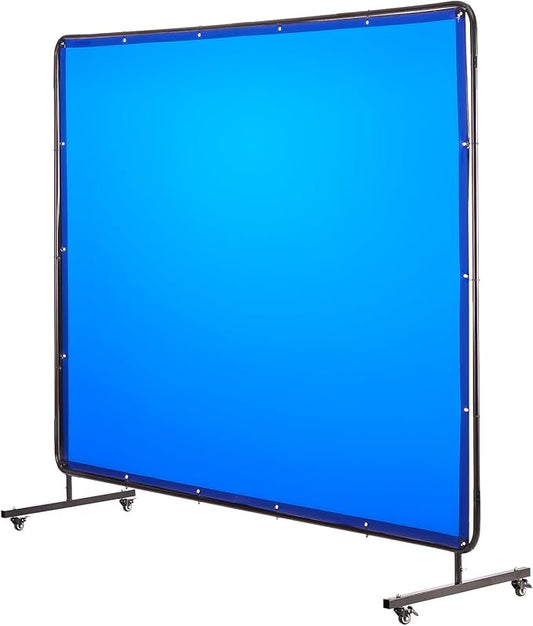 VEVOR Welding Screen with Frame, 6 x 8 FT Welding Curtain Screen, Flame-Resistant Vinyl Safety Protection Screens with Lockable Swivel Wheels & 6-Level UV Protection for Workshop/Industrial Use, Blue