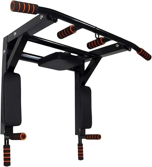 Wall Mounted Pull Up Bar Chin Up bar Multifunctional Adjustable Dip Station for Indoor Home Gym Workout, Power Tower Set Training Equipment Fitness Dip Stand Supports to 440 Lbs (Black)