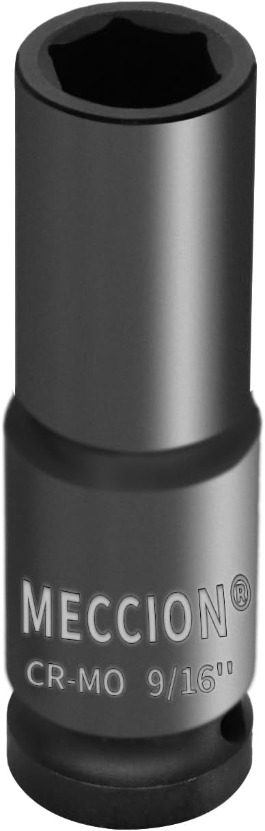Meccion 1/2 Inch Drive Impact Socket 9/16 inch SAE, 6 Point Cr-Mo Deep Impact Socket, 78mm Length