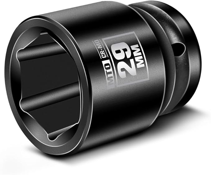 MTO 1/2" Drive 29mm Shallow Impact Socket, 6-Point Metric Socket, CR-MO Steel & Anti-Corrosion Coating for Tight Spaces and Heavy-Duty Tasks