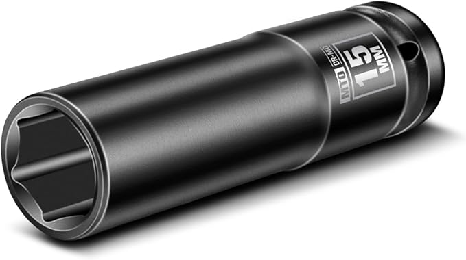 MTO 1/2" Drive 15mm Deep Impact Socket, 6 Pt. Metric Socket, CR-MO Steel & Anti-Corrosion Coating for Heavy-Duty Use