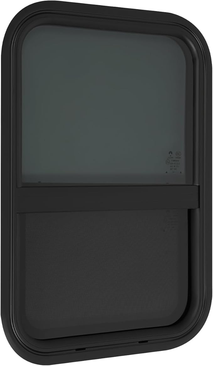 2 Pack RV Window Teardrop Style, 15" X 22" Universal RV Window Vertical Slide With 2 Trim Ring, Vertical Sliding Glass Window with Screen Window for Cargo, Horse Trailer (15"Wx22"H（2 pack）)