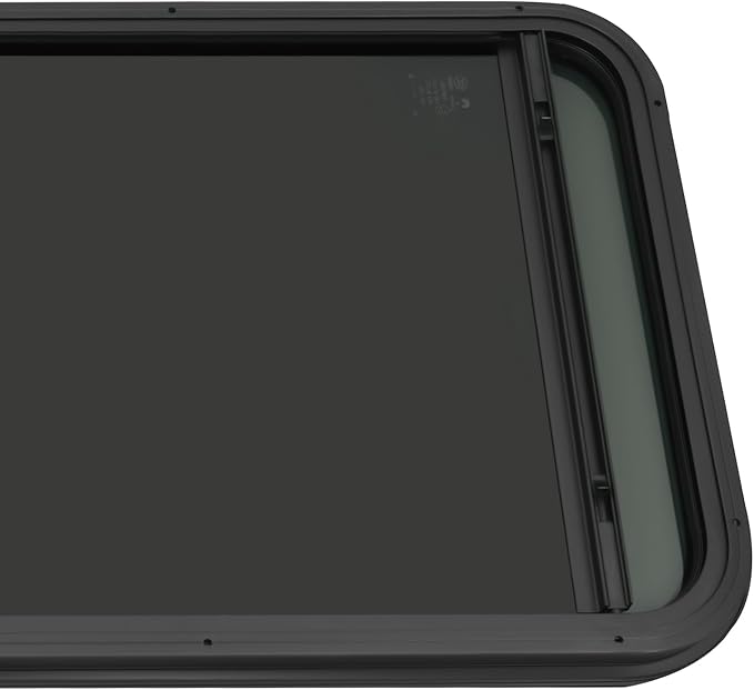 18" W x 35" H RV Window Vertical Sliding, DOT Certified - Shatterproof Tempered Tinted Glass, with Net Screen and Trim Ring, Teardrop Replacement Trailer Camper Window