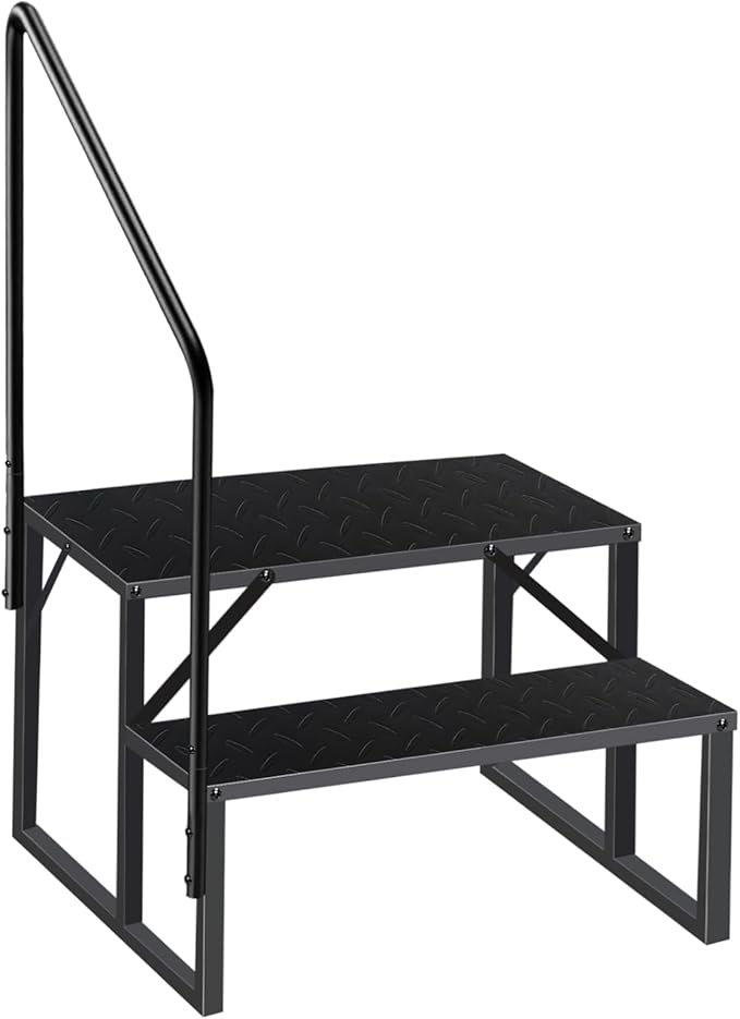 RV Steps, Hot Tub Steps with Handrail, 2 Step Ladder Update 3.0, Anti-Slip RV Stairs Outdoor, Pool Ladder Above Ground for Safety in and Out of RV, Camper, Mobile Home, Pool