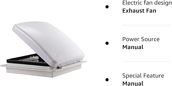 12V RV Roof Fan Vent 14'' 10-Speed Reversible Manual Lift Trailer Camper Van Lid (White)…