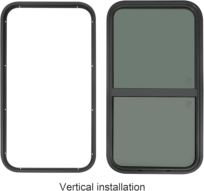 RV Window, 18" X 35" Universal RV Window Vertical Slide W/Trim Ring, Vertical Sliding Glass Window with Screen Window for Cargo, Horse Trailer, Marine Camper Window Replacement(18" X 35")
