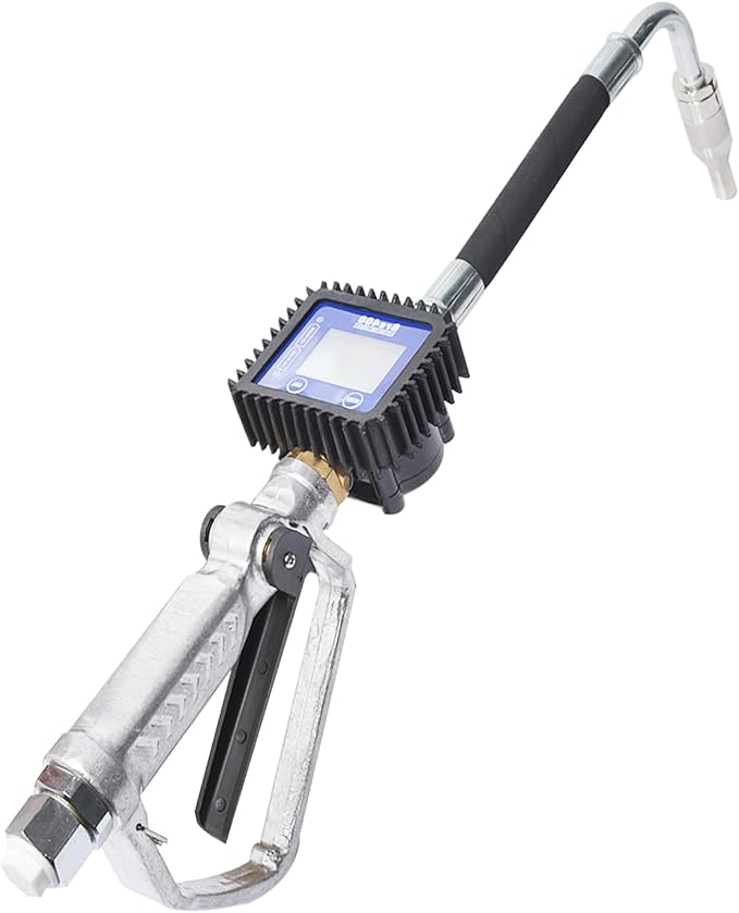 Digital Oil Control Valve Meter Dispenser, with 1/2" NPT Inlet, Digital Oil Control Valve Meter Nozzle Gun, with LCD Display, Air Operated Oil Control Valve Gun, for engine oil etc