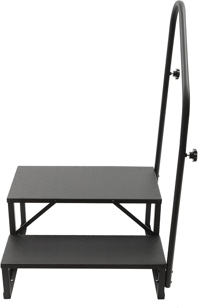 RV Steps with Handrail, 2 Step RV Ladders with Anti-Slip Pedals, Mobile Home Stairs for Travel Trailers, Heavy Duty Camper Steps for Camper, Porch, Spa