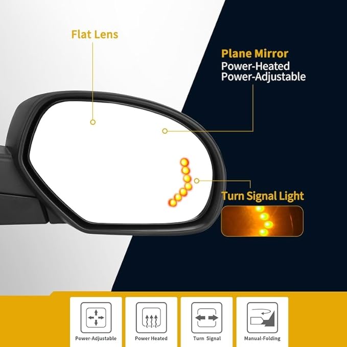 DWVO Passenger Side Power Heated Mirror for 2007-2013 Chevy Silverado & GMC Sierra, 2014 2500HD/3500HD, Tahoe, Suburban, Avalanche, Yukon XL Denali with LED Turn Signal, Telescoping & Manual Folding