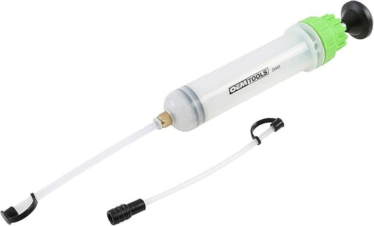 OEMTOOLS 200cc Small Fluid Extractor and Filler Pump – Precision Vacuum Pump for Brake Fluid, Power Steering, Coolant, and Small Oil Jobs – Dual-Scale Cylinder, Extension Tubes, Serviceable Design