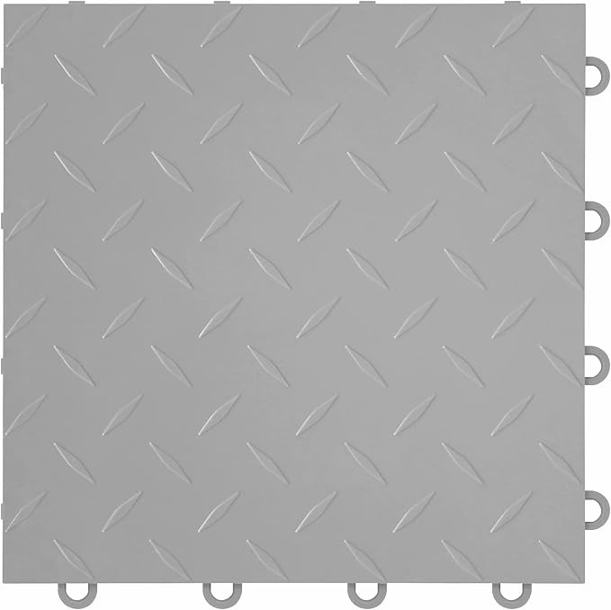 FlooringInc's Nitro 12"x12" Snap-Together Garage Flooring Tiles, Non-Slip Interlocking Plastic Floor Mat, Diamond Pattern, Gunmetal, 1 Tile, 1 Sq/Ft