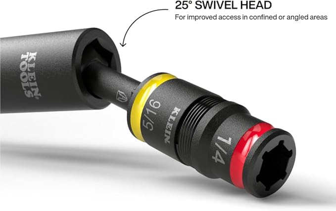 Klein Tools 32982 Impact Flip Socket Set with Swivel Adapter, 3-Piece, 25-Degree Swivel Head, 1/4 and 5/16-Inch Flip Socket, Impact-Rated