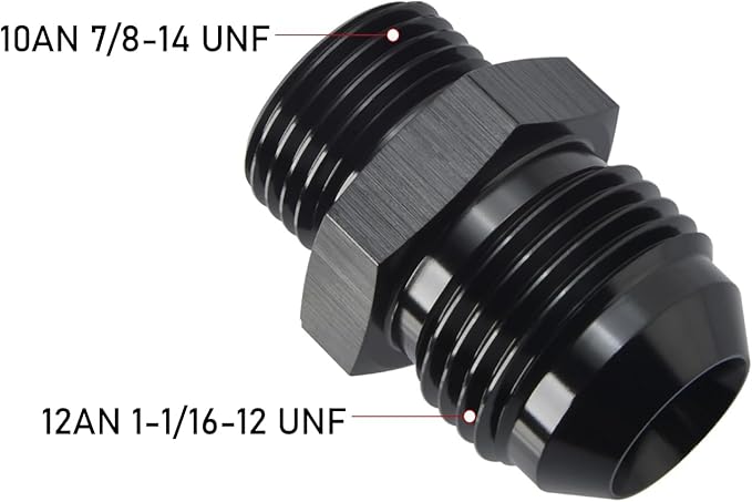 12AN Male Flare to 10AN ORB O-ring Boss Fuel Pump Rail Adapter Fitting Aluminum Black