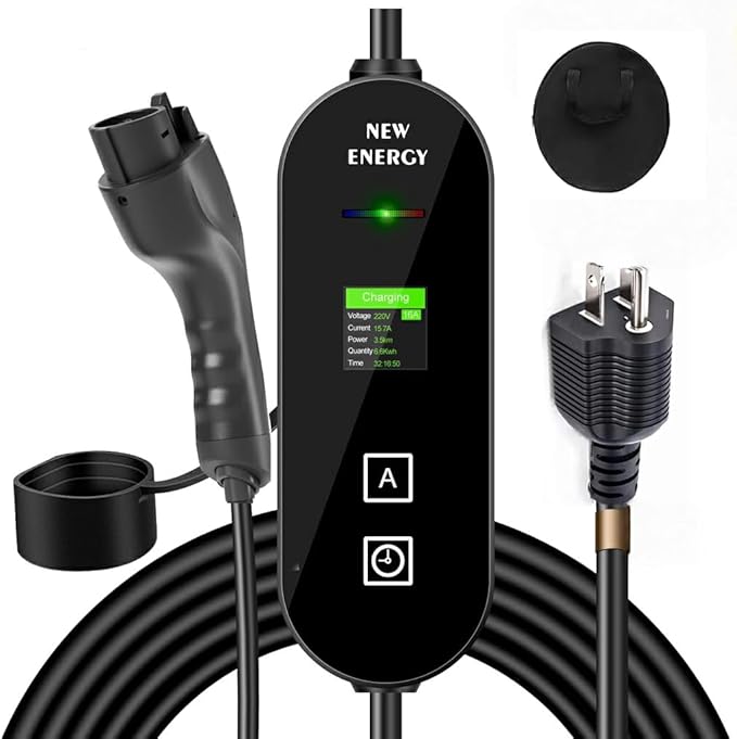 Level 1&2 EV Charger ， Electric Vehicle Portable Charger with 32FT Cable,16A Adapter Portable EV Chargers Polymer Materials Cable, Adjustable Current Compatible with BYD and Other PHEV/BEV/EV