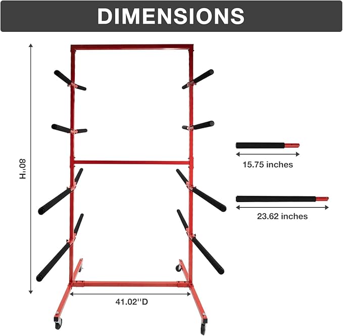 biosp Double Sided Mobile Bumper Storage Rack Floor-Standing with Lockable Wheels, Store and Organize 6 Painted Bumpers, Length Adjustable, Automobile Parts Accessories, 41.02''D x 49.29''W x 80''H