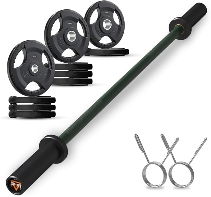 4FT Olympic Barbell Bar, 47Inch Straight Weight Bar with 2 Collars, Solid Olympic Bar with Bearings, 500Lbs Capacity Weightlifting Bar for Home Gym Strength Training, Suitable for 2 Inch Plates
