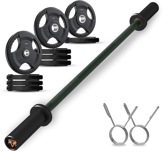 4FT Olympic Barbell Bar, 47Inch Straight Weight Bar with 2 Collars, Solid Olympic Bar with Bearings, 500Lbs Capacity Weightlifting Bar for Home Gym Strength Training, Suitable for 2 Inch Plates