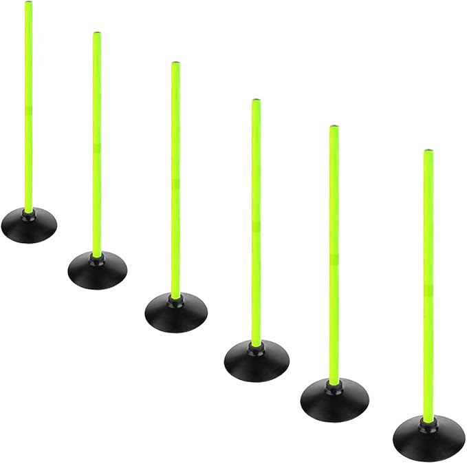 Fluorescent Green Soccer Agility Poles Set Detachable Sports Trainning Speed Pole Slalom Poles with Rubber Base Sport Traning Equipment