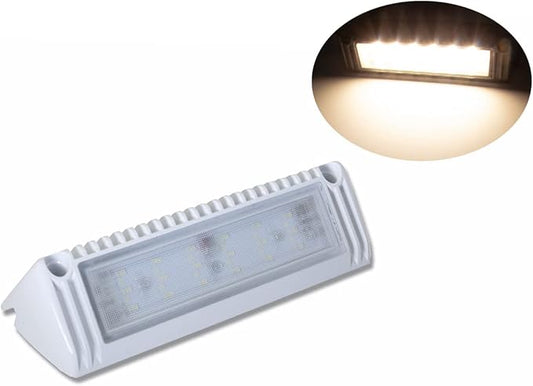 Raycharm 9" RV & Marine Boat Exterior LED Scene Light Fixture, 40° Down Angle Flood Beam, 3000K Warm-White, 12V/24V DC, High Lumen Output Low Current Draw, Waterproof White Finish, 1-Pack