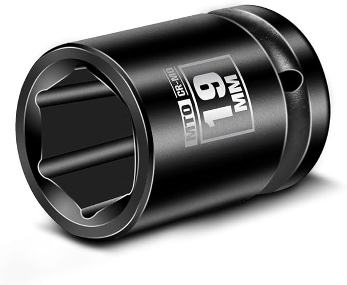 MTO 1/2" Drive 19mm Shallow Impact Socket, 6-Point Metric Socket, CR-MO Steel & Anti-Corrosion Coating for Tight Spaces and Heavy-Duty Tasks