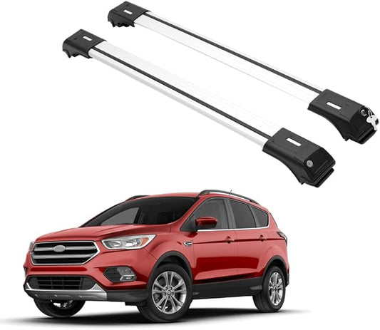 ERKUL Roof Rack Cross Bars for Ford Escape 2013-2019 | Aluminum Crossbars with Anti Theft Lock for Rooftop | Compatible with Raised Rails - Silver