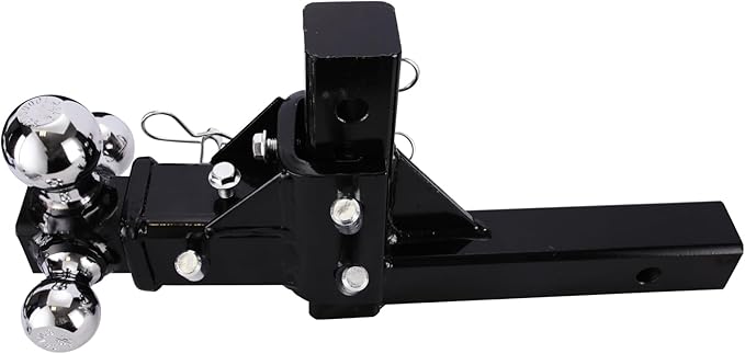 Tri-Ball Mount Drop Hitch, 2" Adjustable, High-Strength Solid Shank, 5-3/4" Rise, 4-3/4" Drop, Chrome Ball, Black Mount, Suitable for Class 3-5 Hitches