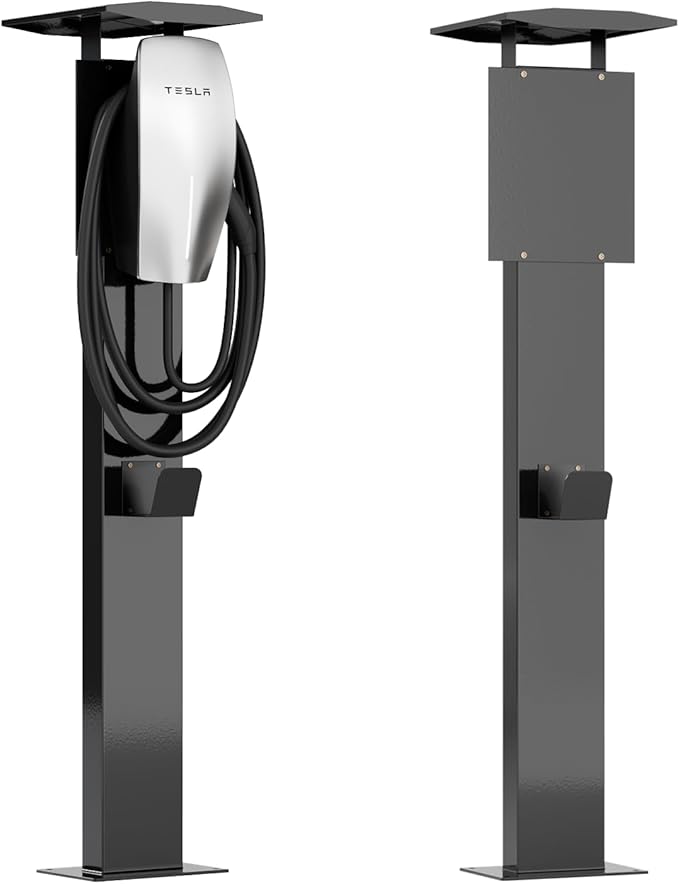 EV Charger Pedestal, Outdoor Electric Vehicle Charger Stand, Freestanding Charging Station Stand Accessory, Corrosion Resistant, Galvanized Steel, for All Level 2 Chargers