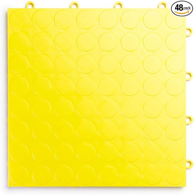 Big Floors RaceDeck CircleTrac, Interlocking Non-Slip Garage Flooring Tile, Durable, Modular, Heavy-Duty Copolymer, Easy Install (Yellow, 48 Pack of 12 x 12" Tiles)