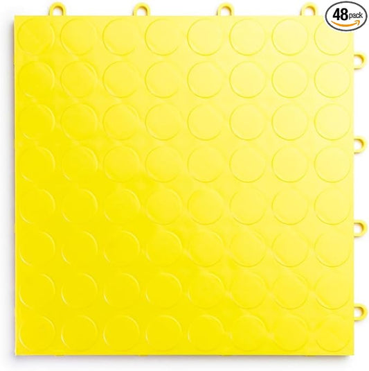 Big Floors RaceDeck CircleTrac, Interlocking Non-Slip Garage Flooring Tile, Durable, Modular, Heavy-Duty Copolymer, Easy Install (Yellow, 48 Pack of 12 x 12" Tiles)