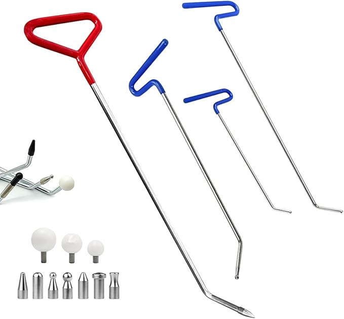 LadyRosian 14PCS Paintless Dent Repair Kits Dent Repair Rods Stainless Steel Tools with Accessory for Car Auto Body Dents Hail Damage Removal Set